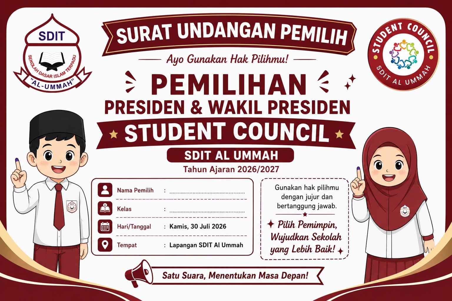 Pemilihan President dan Vice President Student Council SDIT Al-Ummah Tahun Ajaran 2026/2027